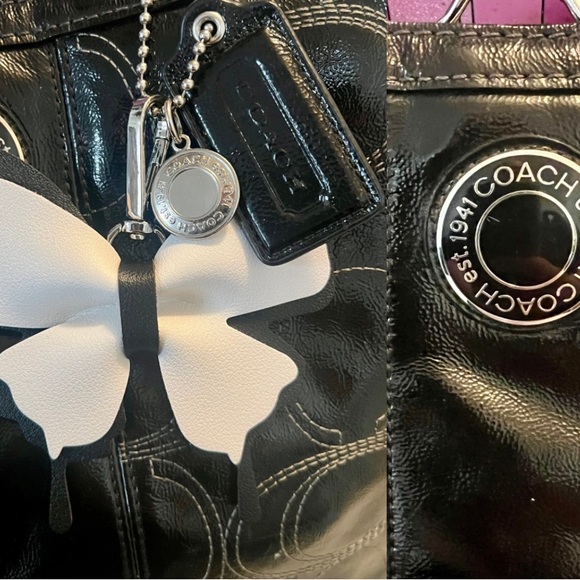 Coach Madison Sophia Kisslock Satchel Black Patent Signature F19215 Vintage - Picture 6 of 9